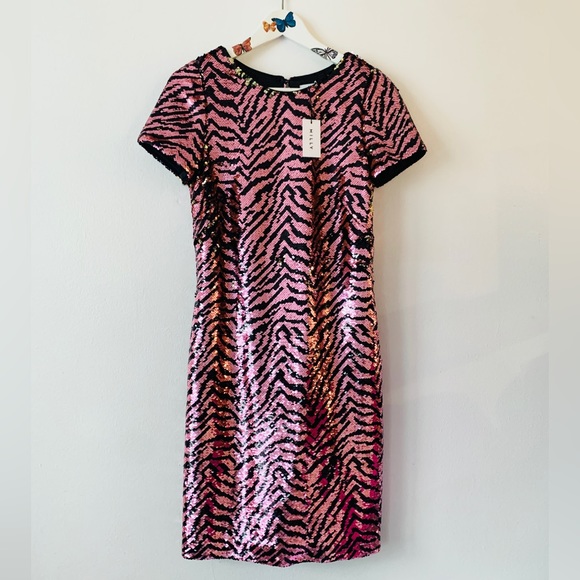 NWT Milly Zebra Sequined Mini Dress Pink/Gold size XS - Picture 2 of 8